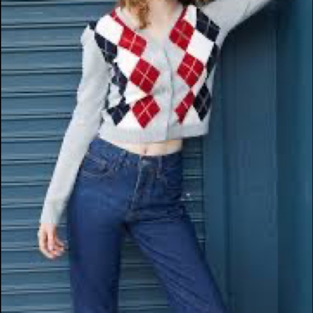 John Gault Gray and Red Elizabeth Argyle Cardigan